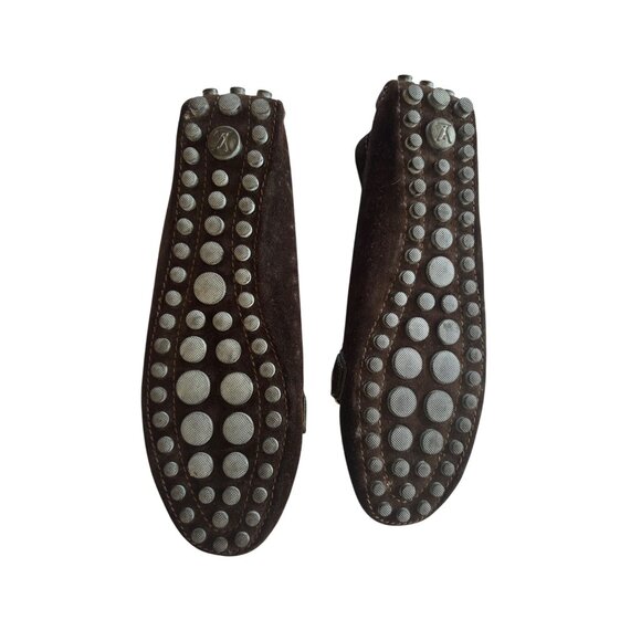 Louis Vuitton Women's Dark Brown Suede Loafers With Gold LV Emblem Size 6.5 - Picture 5 of 6